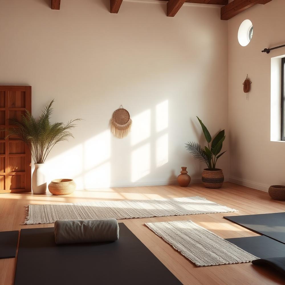 Detalhes de decoração do estúdio com cestaria e cerâmica artesanal